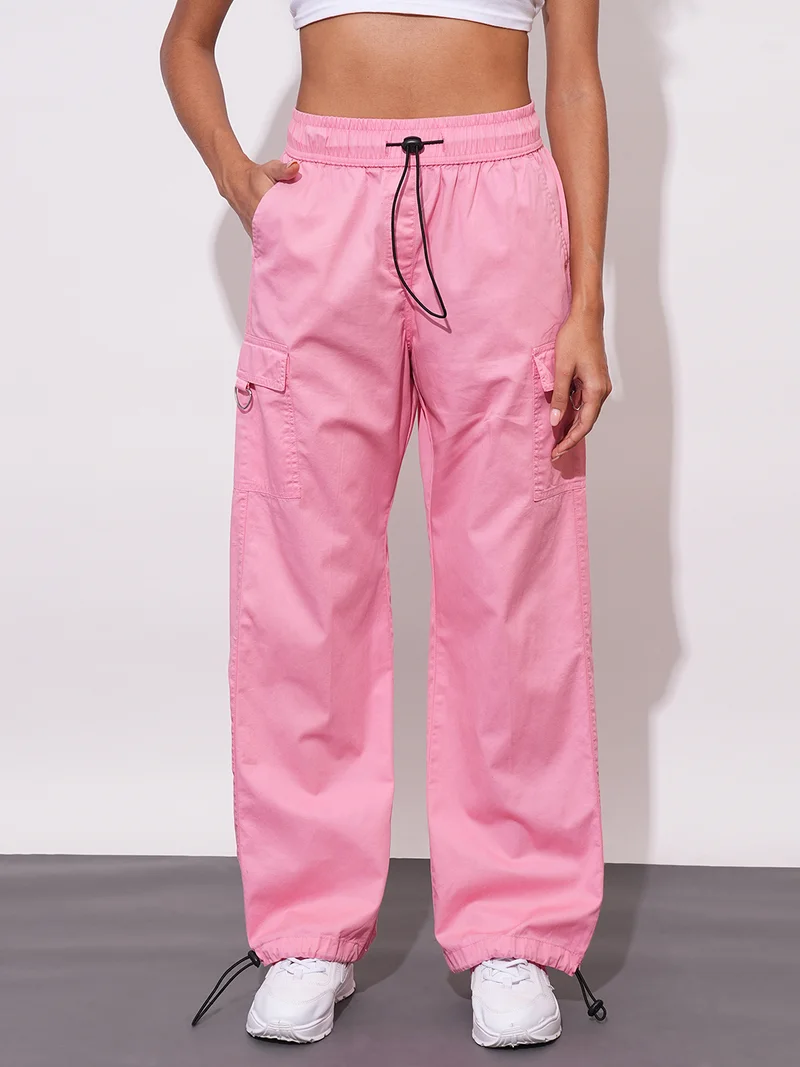 جلو باص بنطلون باراشوت نسائي بخصر متوسط من جلوبس