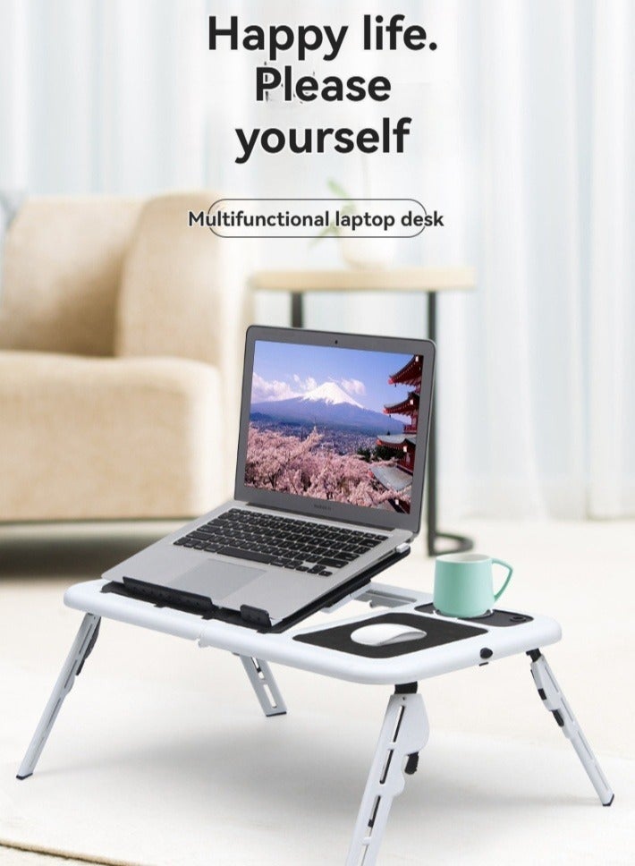 M MIAOYAN Multifunctional Folding Laptop Desk | Dual Cooling Fans | Adjustable Angle | Cup Holder | Portable Bed Table - Image 2