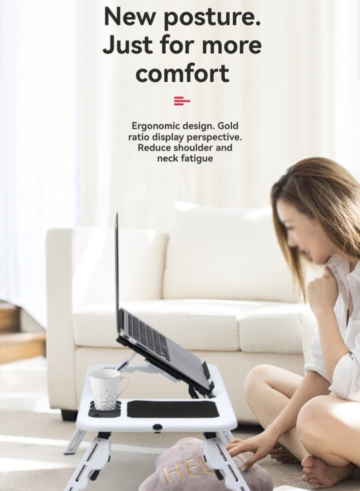 M MIAOYAN Multifunctional Folding Laptop Desk | Dual Cooling Fans | Adjustable Angle | Cup Holder | Portable Bed Table - Image 3