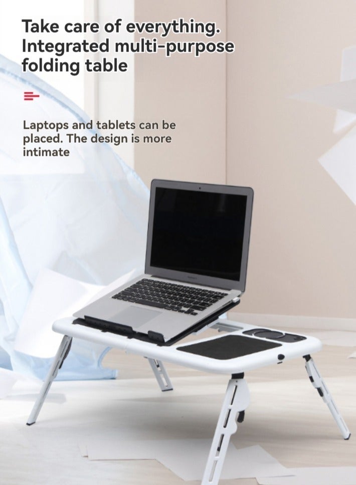 M MIAOYAN Multifunctional Folding Laptop Desk | Dual Cooling Fans | Adjustable Angle | Cup Holder | Portable Bed Table - Image 4