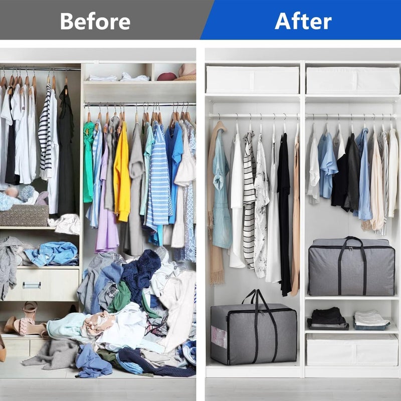MISSLO Thick Over Size Storage Bag, Folding Organizer Bag, Under Bed Storage, College Carrying Bag for Bedding Comforters, Blanket, Clothes (Grey) - Image 3