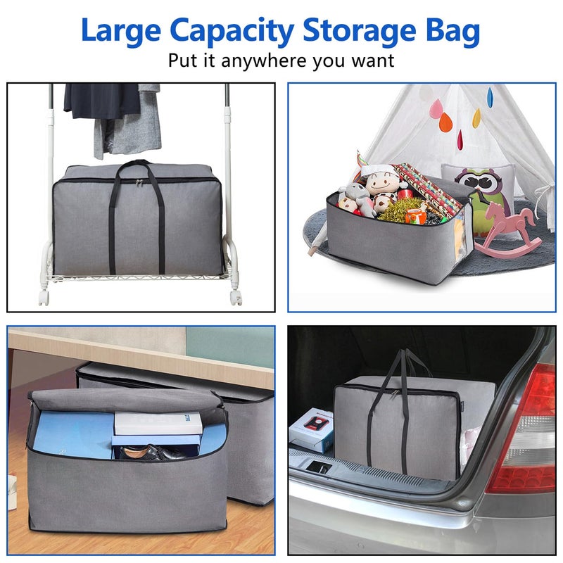 MISSLO Thick Over Size Storage Bag, Folding Organizer Bag, Under Bed Storage, College Carrying Bag for Bedding Comforters, Blanket, Clothes (Grey) - Image 4