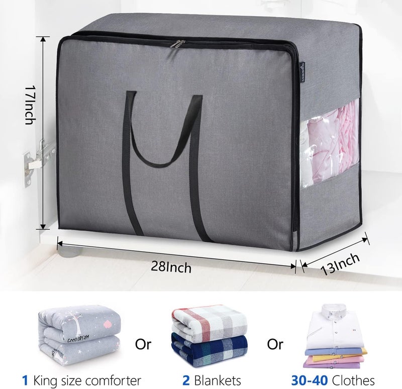 MISSLO Thick Over Size Storage Bag, Folding Organizer Bag, Under Bed Storage, College Carrying Bag for Bedding Comforters, Blanket, Clothes (Grey) - Image 2