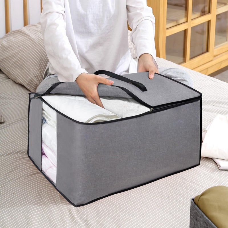 MISSLO Thick Over Size Storage Bag, Folding Organizer Bag, Under Bed Storage, College Carrying Bag for Bedding Comforters, Blanket, Clothes (Grey) - Image 5
