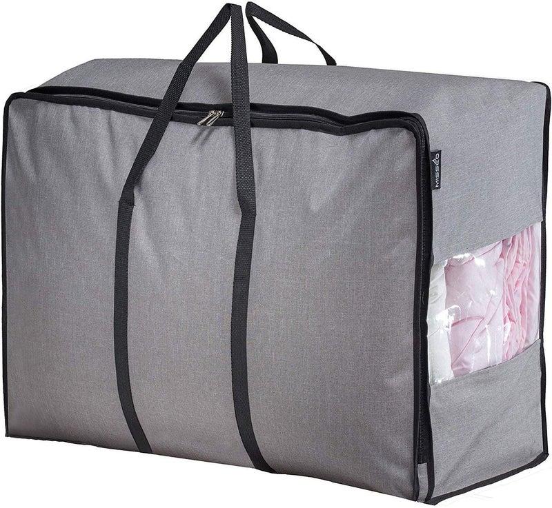 MISSLO Thick Over Size Storage Bag, Folding Organizer Bag, Under Bed Storage, College Carrying Bag for Bedding Comforters, Blanket, Clothes (Grey) - Image 1