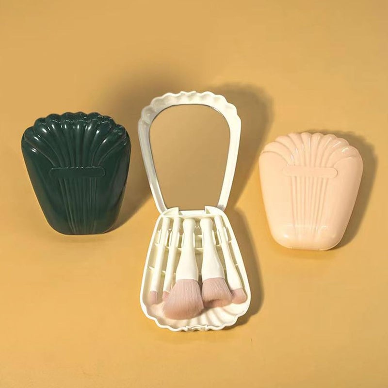 Shell Portable Makeup Brush Set,Catching Shell Shape, 5 Brushes with Mirror, Easy to Clean, for Daily Makeup Needs (Blue) - Image 2