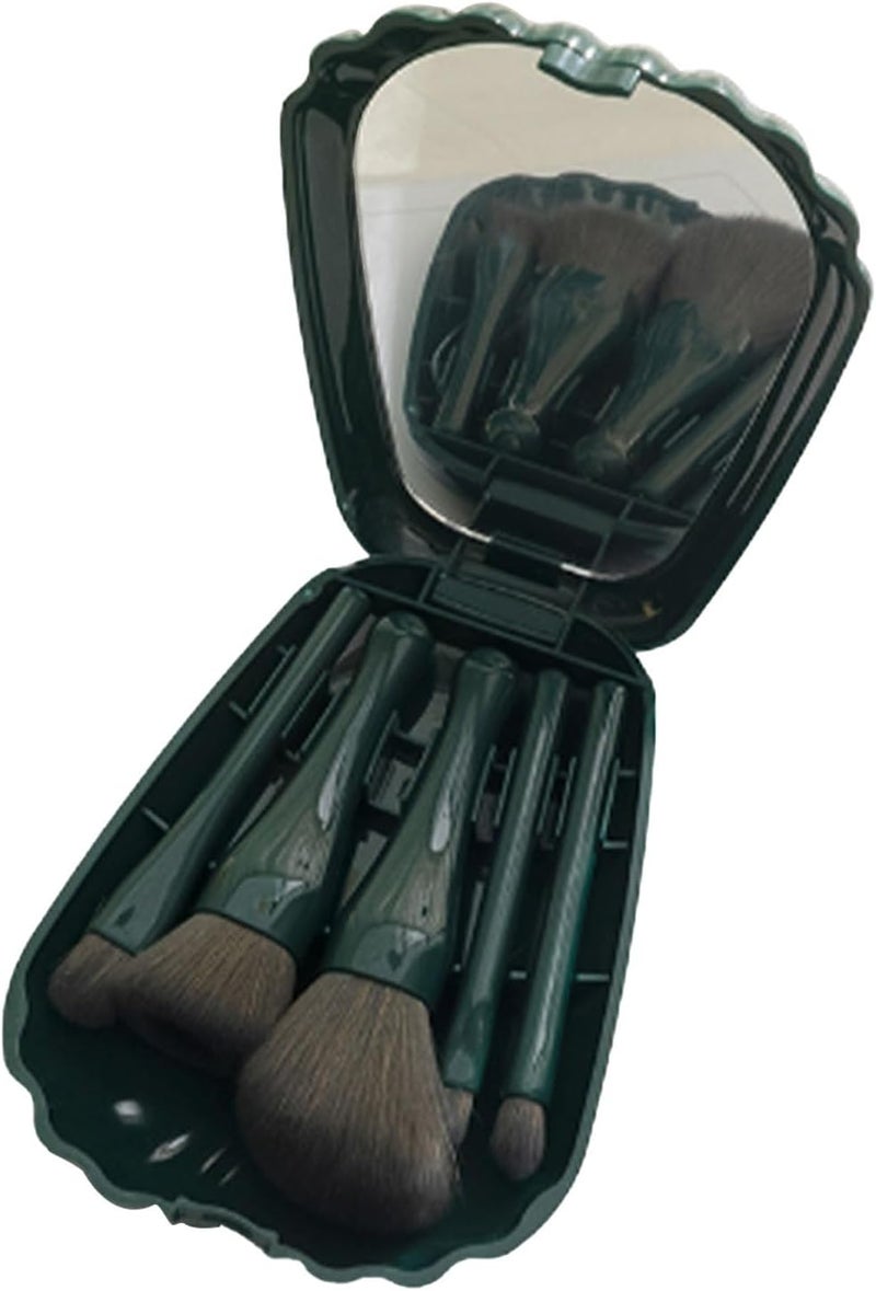 Shell Portable Makeup Brush Set,Catching Shell Shape, 5 Brushes with Mirror, Easy to Clean, for Daily Makeup Needs (Blue) - Image 3