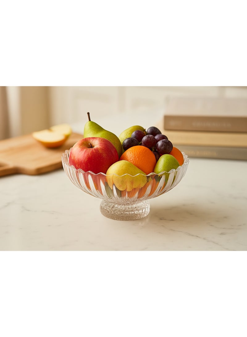 Danny Home Glass Salad Footed Bowl 31.4 cm Pedestal Serving Bowl for Salad, Fruit & Centerpieces, Clear Glass - Image 2
