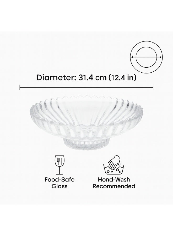 Danny Home Glass Salad Footed Bowl 31.4 cm Pedestal Serving Bowl for Salad, Fruit & Centerpieces, Clear Glass - Image 4
