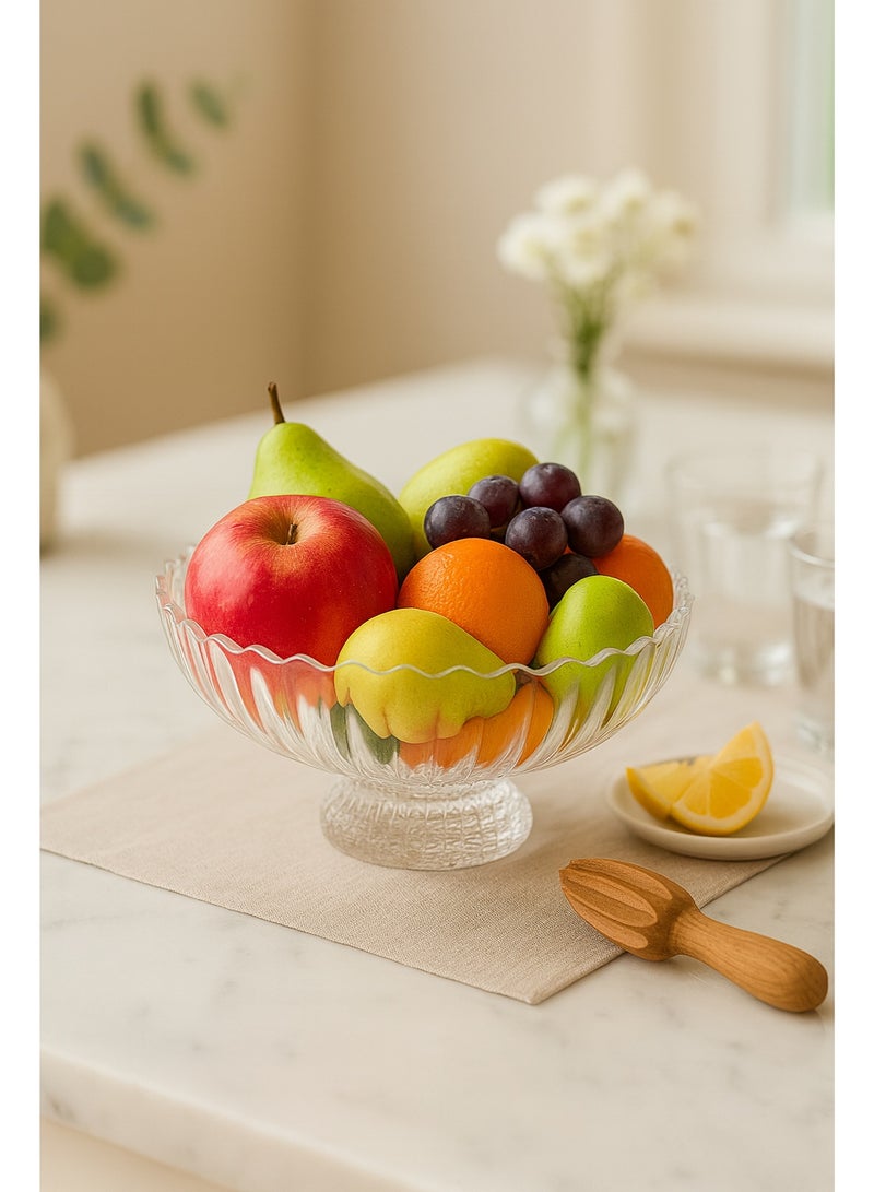 Danny Home Glass Salad Footed Bowl 31.4 cm Pedestal Serving Bowl for Salad, Fruit & Centerpieces, Clear Glass - Image 3