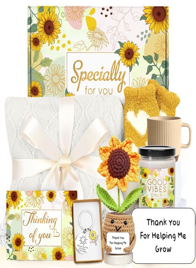 Gossby Sunflower Teacher Appreciation Gift Set Backet - Thank You for Helping ME Grow - Thank You, Birthday, Teacher's Day Gift for Teacher - Spa Self Care Get Well Relaxation Package (6 Pcs) - Image 1