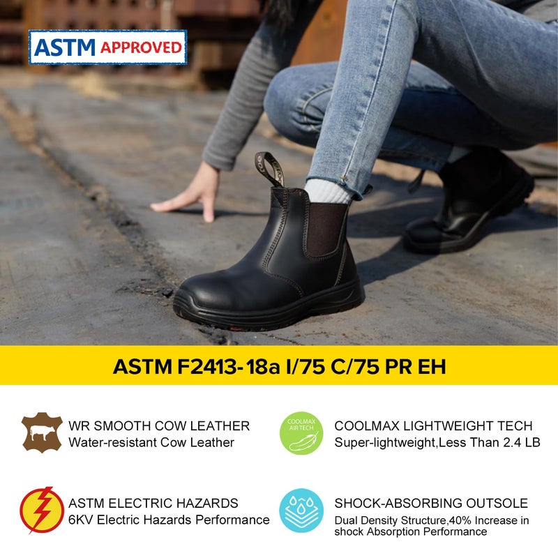 Safetoe Women's Steel Toe Wrok Boots Waterproof Cow Leather Safety Chelsea Boots 6KV Electrical Hazard Lightweight Safety Shoes - Image 2