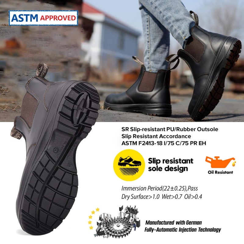 Safetoe Women's Steel Toe Wrok Boots Waterproof Cow Leather Safety Chelsea Boots 6KV Electrical Hazard Lightweight Safety Shoes - Image 3