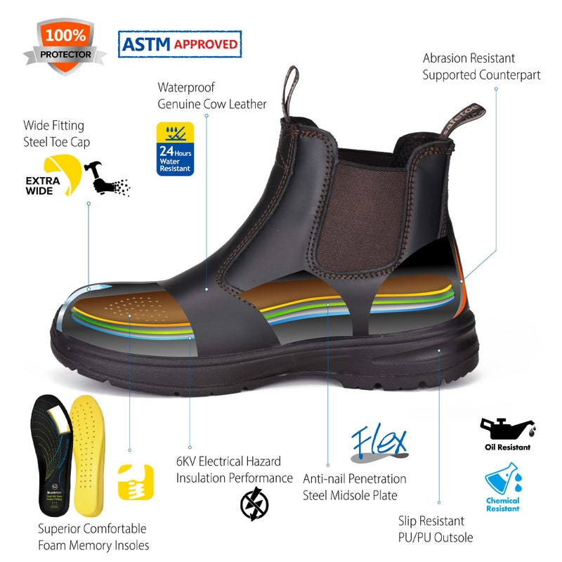 Safetoe Women's Steel Toe Wrok Boots Waterproof Cow Leather Safety Chelsea Boots 6KV Electrical Hazard Lightweight Safety Shoes - Image 5