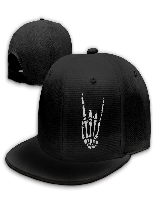 Negi Flat Bill Hats for Men Cool Rock Roll Skull Hat Skeleton Hand Mens Snapback Hat Baseball Cap Black Snapback Hats for Boy Women Adjustable Flatbill Flat Brim - Image 1