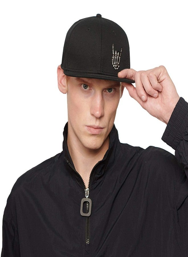 Negi Flat Bill Hats for Men Cool Rock Roll Skull Hat Skeleton Hand Mens Snapback Hat Baseball Cap Black Snapback Hats for Boy Women Adjustable Flatbill Flat Brim - Image 5