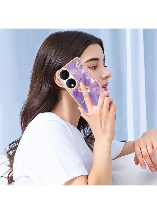 The Bros حافظة لهاتف Honor X7b 4G / 5G بتقنية الطلاء الكهربائي من الرخام IMD مع حامل حلقة - Image 5