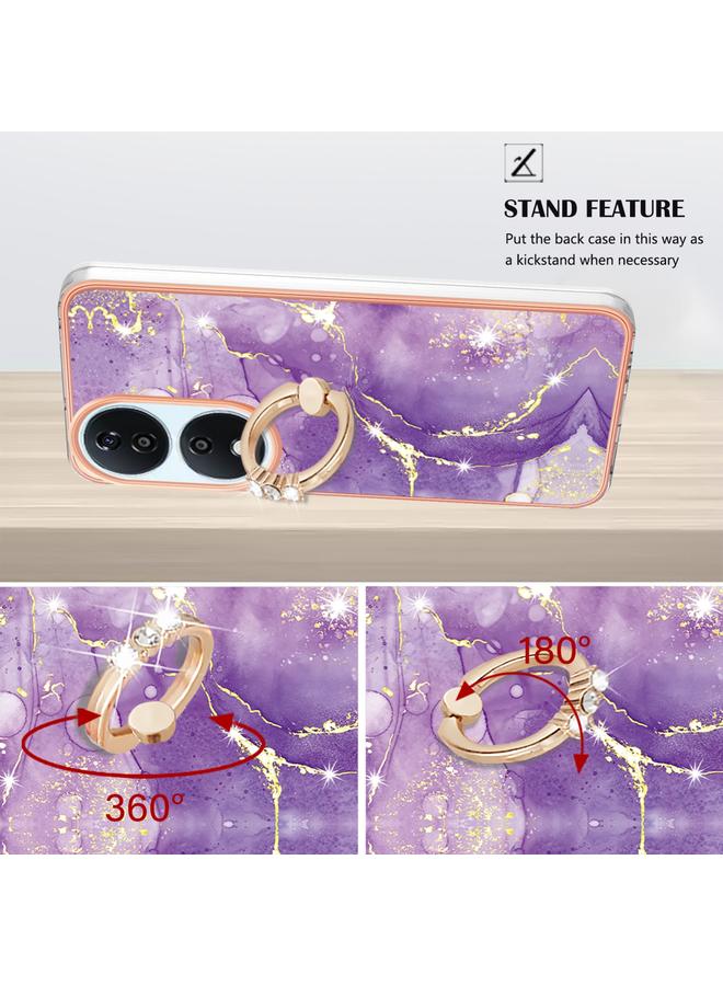 The Bros حافظة لهاتف Honor X7b 4G / 5G بتقنية الطلاء الكهربائي من الرخام IMD مع حامل حلقة - Image 3