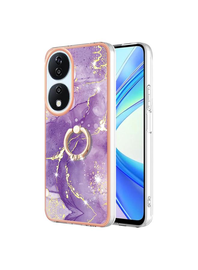 The Bros حافظة لهاتف Honor X7b 4G / 5G بتقنية الطلاء الكهربائي من الرخام IMD مع حامل حلقة - Image 1