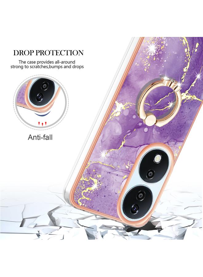 The Bros حافظة لهاتف Honor X7b 4G / 5G بتقنية الطلاء الكهربائي من الرخام IMD مع حامل حلقة - Image 4