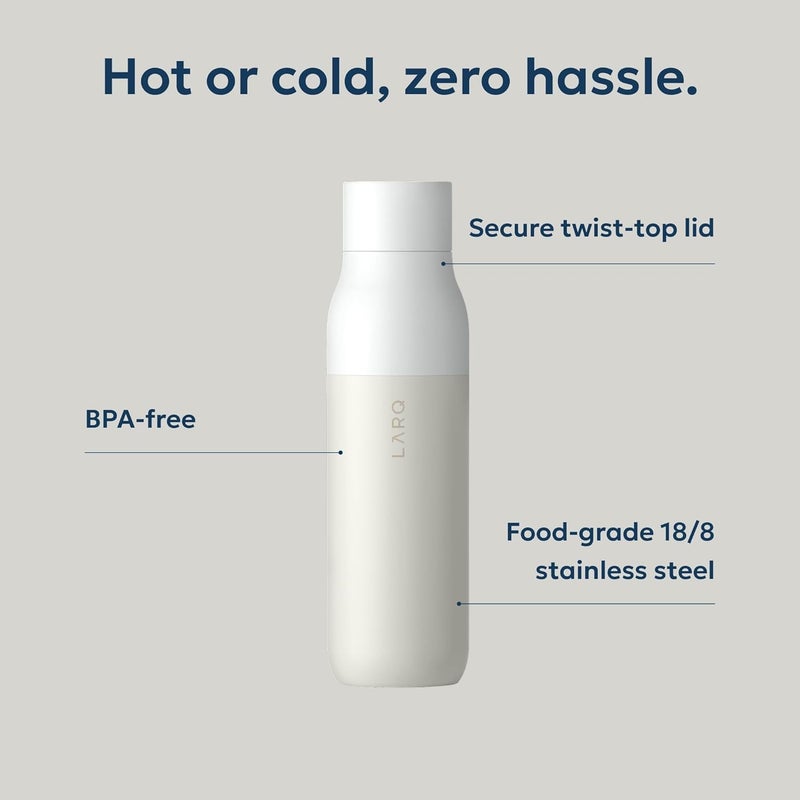 LARQ Bottle Twist Top 740 ml - Insulated Stainless Steel Drinking Bottle | Thermos Flask, BPA-Free | Reusable Water Bottle for Camping, Office and Travel | Keeps Drinks Cold and Hot, Granite White - Image 1