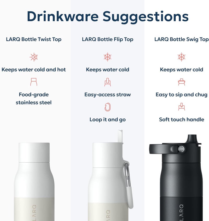 LARQ Bottle Twist Top 740 ml - Insulated Stainless Steel Drinking Bottle | Thermos Flask, BPA-Free | Reusable Water Bottle for Camping, Office and Travel | Keeps Drinks Cold and Hot, Granite White - Image 5