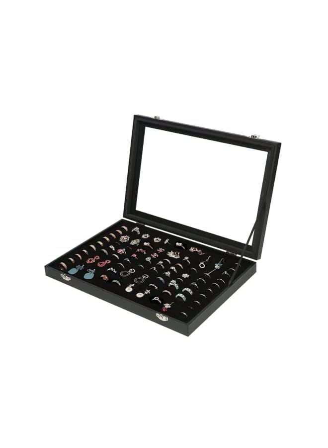 PROMASS Tray, Ring Organizer for Jewelry, 100 Slots Ring Holder Organizer Box, Jewelry Tray Organizer With Studs, Ring Storage Box Display Case Organizer Box with Transparent Lid - Image 2