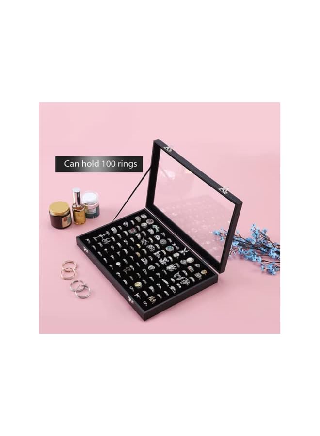 PROMASS Tray, Ring Organizer for Jewelry, 100 Slots Ring Holder Organizer Box, Jewelry Tray Organizer With Studs, Ring Storage Box Display Case Organizer Box with Transparent Lid - Image 3