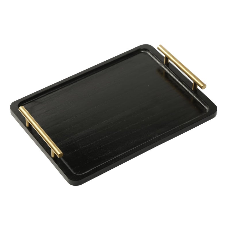 PEKER Wooden Serving Tray with Metal Handles, Black Decorative Coffee Table Tray for Breakfast in Bed, Ottoman & Home DÃ©cor, Wooden Food Tray for Kitchen, Living Room & Dining Table - Image 1