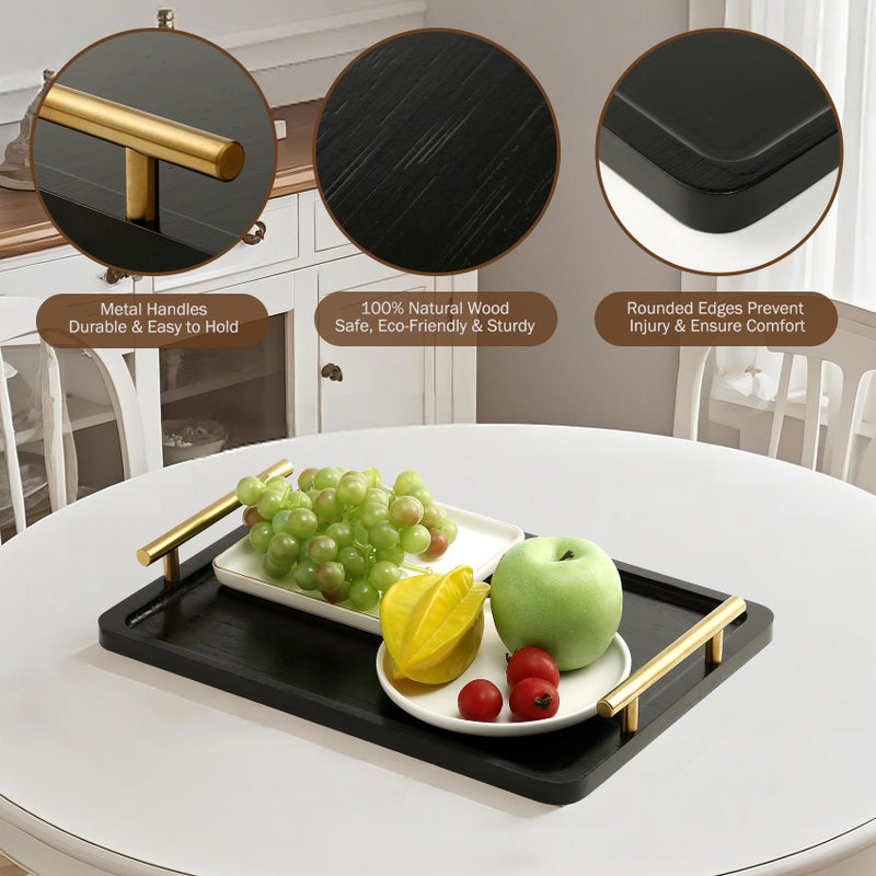 PEKER Wooden Serving Tray with Metal Handles, Black Decorative Coffee Table Tray for Breakfast in Bed, Ottoman & Home DÃ©cor, Wooden Food Tray for Kitchen, Living Room & Dining Table - Image 5