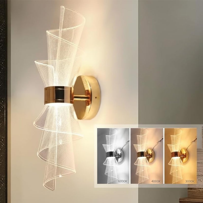 CORALTREE CORAL TREE-Gold LED Wall Sconces - Acrylic Modern Wall Mount Light Fixture for Living Room, Bedroom, and Hallway - 6W LED Wall Lighting for Bedside Ambience- with 3 Color Changing Option - Image 4