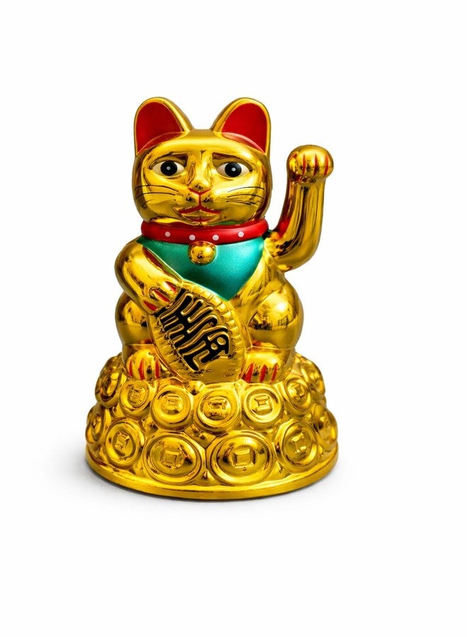Ahina Maneki Neko Waving Cat Perfect for Home & Office DecorBattery Operated Feng Shui Lucky Cat - Waving Maneki Neko Figurine for Wealth & Prosperity (Gold)- 4.5 inches in Size - Image 1
