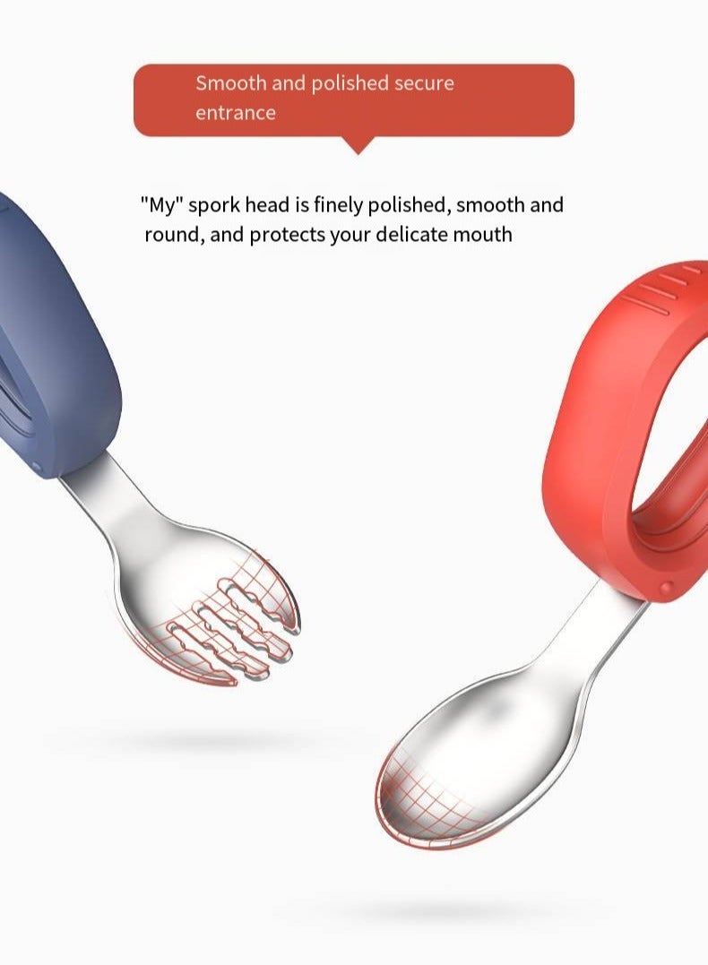 أطفال الهوغوز الملاعق الشوكية الفولاذية غير القابلة للصدأ أدوات المائدة ذات مقبض السيليكون غير الانزلاقي مناسبة للتغذية المستقلة للأطفال الذين تزيد أعمارهم عن 12 شهرًا الأرجواني والعقيق الأحمر - Image 4