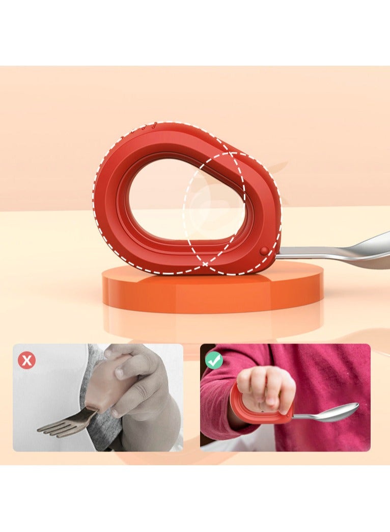 أطفال الهوغوز الملاعق الشوكية الفولاذية غير القابلة للصدأ أدوات المائدة ذات مقبض السيليكون غير الانزلاقي مناسبة للتغذية المستقلة للأطفال الذين تزيد أعمارهم عن 12 شهرًا الأرجواني والعقيق الأحمر - Image 3