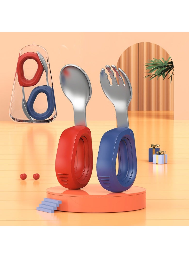 أطفال الهوغوز الملاعق الشوكية الفولاذية غير القابلة للصدأ أدوات المائدة ذات مقبض السيليكون غير الانزلاقي مناسبة للتغذية المستقلة للأطفال الذين تزيد أعمارهم عن 12 شهرًا الأرجواني والعقيق الأحمر - Image 1