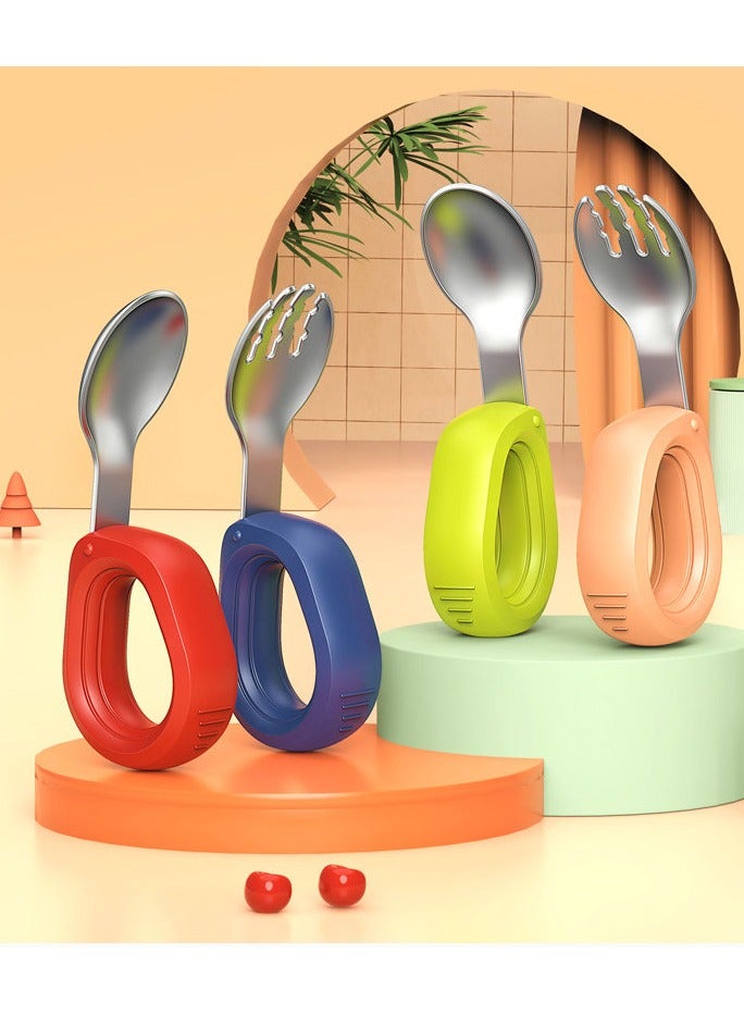 أطفال الهوغوز الملاعق الشوكية الفولاذية غير القابلة للصدأ أدوات المائدة ذات مقبض السيليكون غير الانزلاقي مناسبة للتغذية المستقلة للأطفال الذين تزيد أعمارهم عن 12 شهرًا الأرجواني والعقيق الأحمر - Image 2