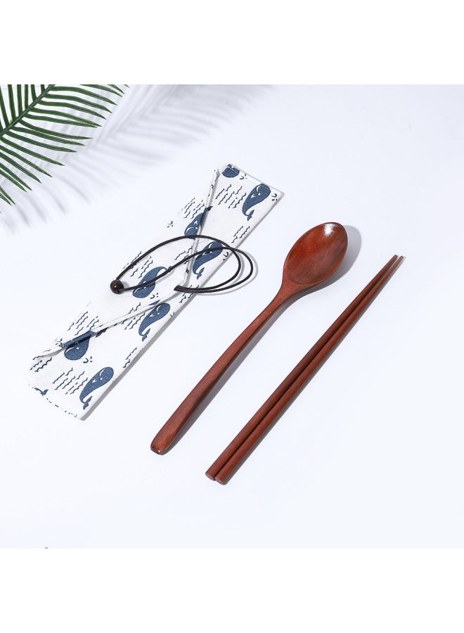 Wooden Chopsticks Spoon Two-piece Korean Portable Tableware Suit Student Children Office Worker Outdoor Travel Tableware-Specifications:2-Lotus Wooden Spoon  - Image 4