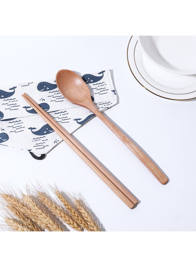 Wooden Chopsticks Spoon Two-piece Korean Portable Tableware Suit Student Children Office Worker Outdoor Travel Tableware-Specifications:2-Lotus Wooden Spoon  - Image 3