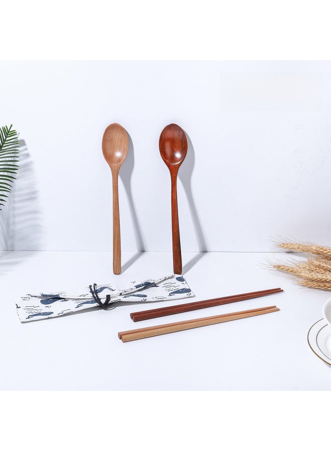 Wooden Chopsticks Spoon Two-piece Korean Portable Tableware Suit Student Children Office Worker Outdoor Travel Tableware-Specifications:2-Lotus Wooden Spoon  - Image 2