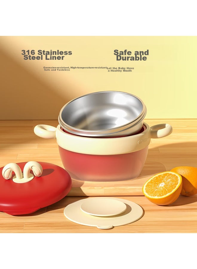 Cookss Baby Food Bowl, Constant Temperature Water Injection Insulated Bowl, 316 Stainless Steel, For Infants And Toddlers, Children's Tableware, Orange - Image 4