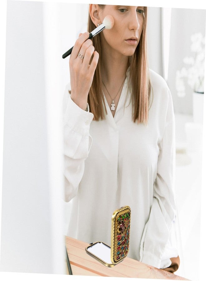 Beaupretty Vintage Mirror Vintage Makeup Mirror Portable Foldable Peacock Vanity Small Pocket Double- Sided Travel Portable Vanity - Image 2