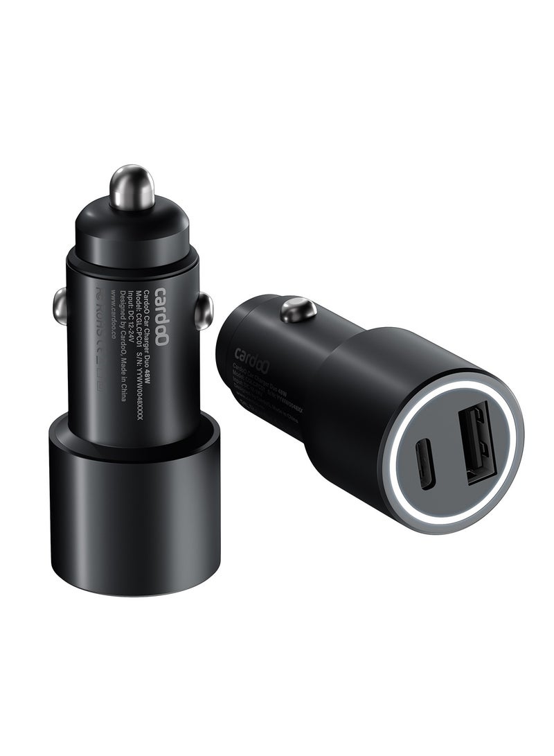 كاردو شاحن سيارة سريع 48 واط من cardoO – مدخل USB وType-C – تصميم صغير مزدوج – للهواتف والتابلت – أسود - Image 1