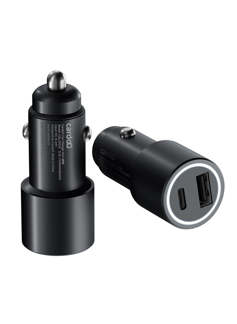 cardoO Duo Car Charger 48W – Fast USB-C + USB-A Adapter – Compact Dual-Port – For Phones & Tablets – Black - Image 2