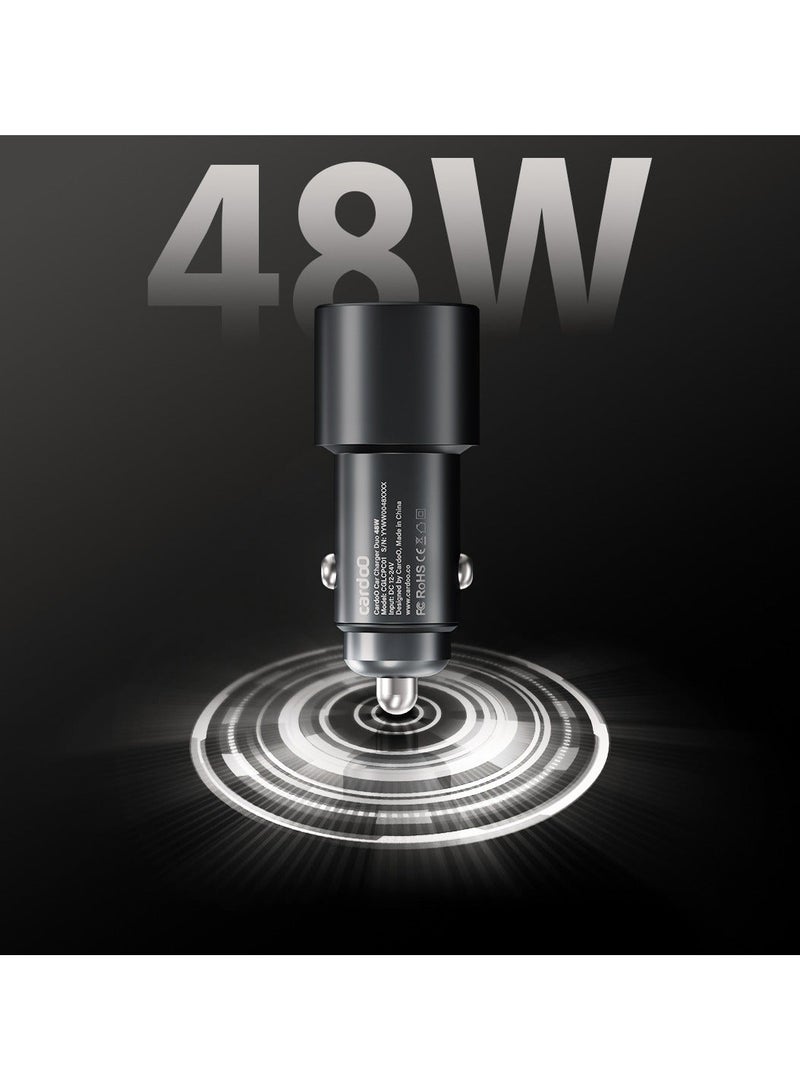 cardoO Duo Car Charger 48W – Fast USB-C + USB-A Adapter – Compact Dual-Port – For Phones & Tablets – Black - Image 4