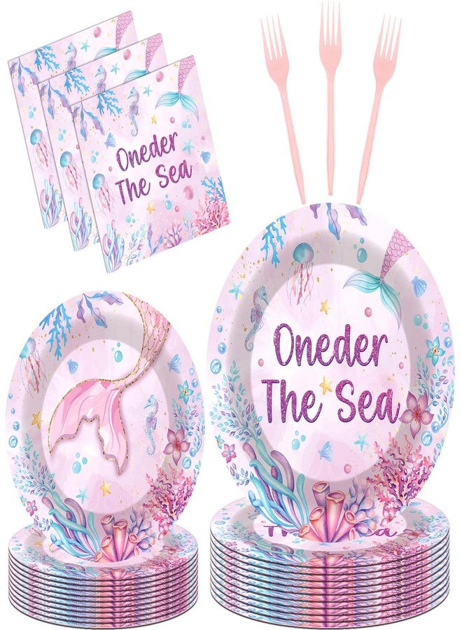 Hokinaa Oneder the Sea Decorations - 96 Pcs Under the Sea 1st Birthday Party Supplies, Pink Purple Ocean Animal Tableware Underwater World Disposable Paper Plate Napkin Fork for Girls Serves 24 Guests - Image 1