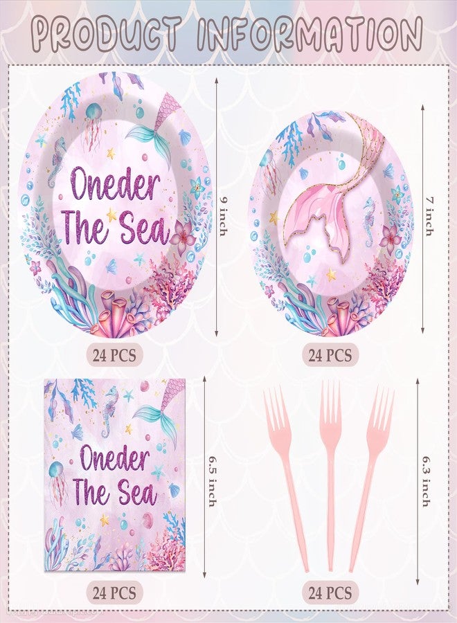 Hokinaa Oneder the Sea Decorations - 96 Pcs Under the Sea 1st Birthday Party Supplies, Pink Purple Ocean Animal Tableware Underwater World Disposable Paper Plate Napkin Fork for Girls Serves 24 Guests - Image 3