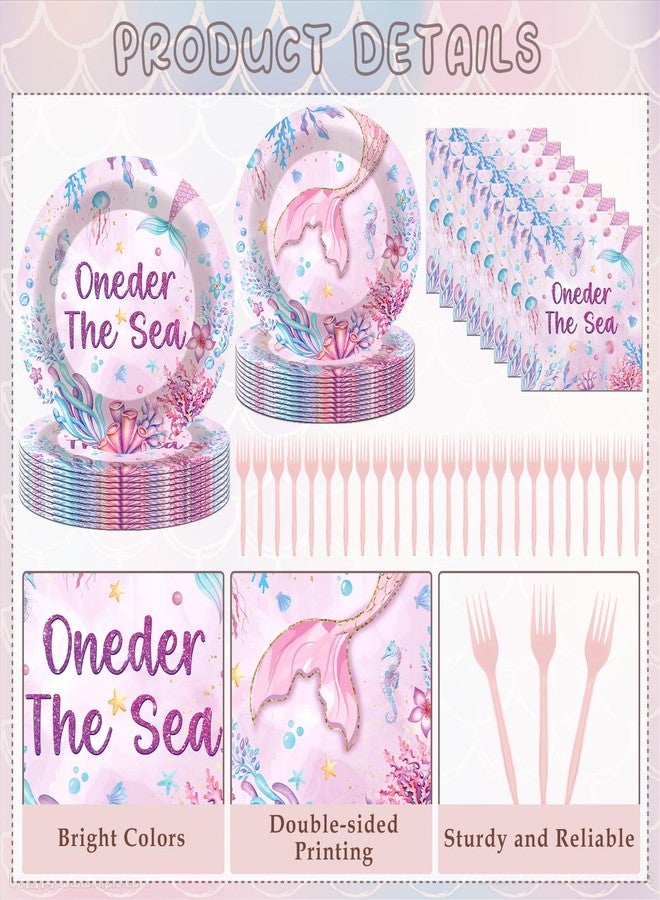 Hokinaa Oneder the Sea Decorations - 96 Pcs Under the Sea 1st Birthday Party Supplies, Pink Purple Ocean Animal Tableware Underwater World Disposable Paper Plate Napkin Fork for Girls Serves 24 Guests - Image 4
