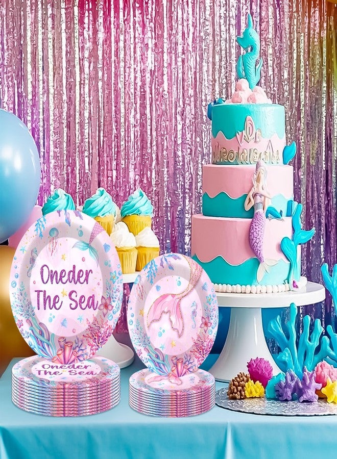 Hokinaa Oneder the Sea Decorations - 96 Pcs Under the Sea 1st Birthday Party Supplies, Pink Purple Ocean Animal Tableware Underwater World Disposable Paper Plate Napkin Fork for Girls Serves 24 Guests - Image 5