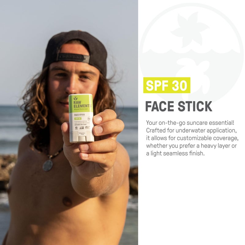 Raw Elements Face All-Natural Mineral Sunscreen Stick, Non-Nano Zinc Oxide, 95% Organic, Water-Resistant 80 Min, Reef Safe, All Ages Safe, SPF 30+, Travel Sunblock 0.5 oz - Image 3