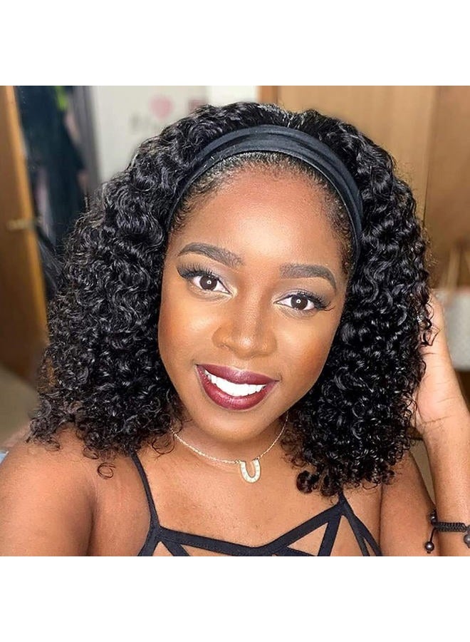 Aiterina Headband Wig Deep Wave 12 Inch Human Hair Headband Wig Curly hair Glueless Human Hair Wigs Machine Made No Lace deep Curly Headband Wig Natural color - Image 2